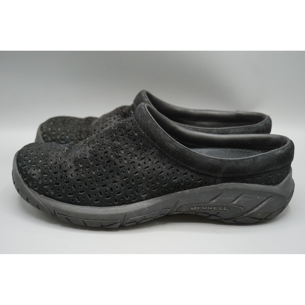 Merrell‎ Encore Breeze Black Suede Perforated Slip On Clogs Womens 8.5